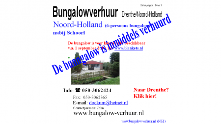 Drenthe/Noord-Holland Bungalowverhuur
